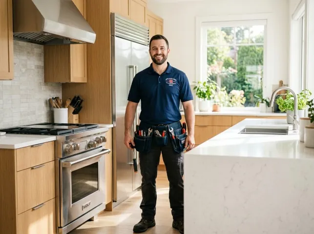 Appliance Repair Hero technician in a Ayer, MA kitchen after an appliance repair